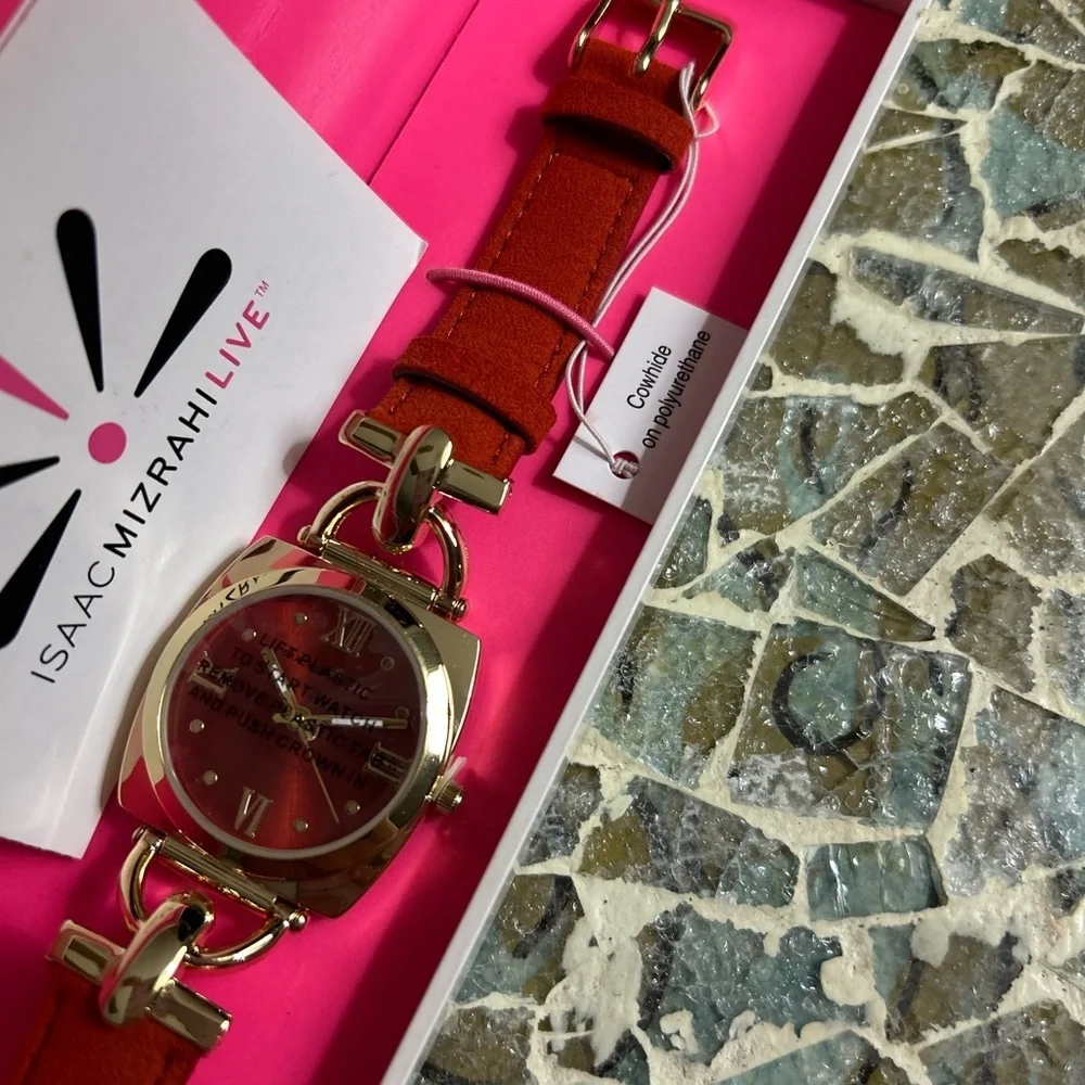 Isaac Mizrahi Live! Horse-Bit Suede Strap Watch Brand New Still in Box